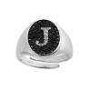 ANELLO CHEVALIER CON LETTERA INIZIALE CON ZIRCONI BIANCHI CON FONDO ZIRCONI NERI IN ARGENTO 925 GALVANICA RODIO