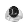 ANELLO CHEVALIER CON LETTERA INIZIALE CON ZIRCONI BIANCHI CON FONDO ZIRCONI NERI IN ARGENTO 925 GALVANICA RODIO