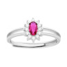 ANELLO SOLITARIO CON ZIRCONE OVALE ROSSO RUBINO CONTORNATO CON ZIRCONI BIANCHI IN ARGENTO 925 GALVANICA RODIO