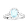 ANELLO HALO SOLITARIO CON ZIRCONE OVALE ACQUAMARINA CONTORNATO CON ZIRCONI BIANCHI IN ARGENTO 925 GALVANICA RODIO