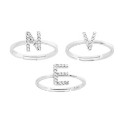 ANELLO LETTERA A PER NOME INIZIALE CON ZIRCONI BIANCHI IN ARGENTO 925 GALVANICA RODIO