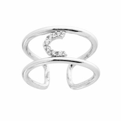 ANELLO FASCIONE A DOPPIA GAMBO CON LETTERA INIZIALE CON ZIRCONI BIANCHI IN ARGENTO 925 GALVANICA RODIO