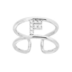 ANELLO FASCIONE A DOPPIA GAMBO CON LETTERA INIZIALE CON ZIRCONI BIANCHI IN ARGENTO 925 GALVANICA RODIO