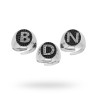 ANELLO CHEVALIER CON LETTERA INIZIALE CON ZIRCONI BIANCHI CON FONDO ZIRCONI NERI IN ARGENTO 925 GALVANICA RODIO