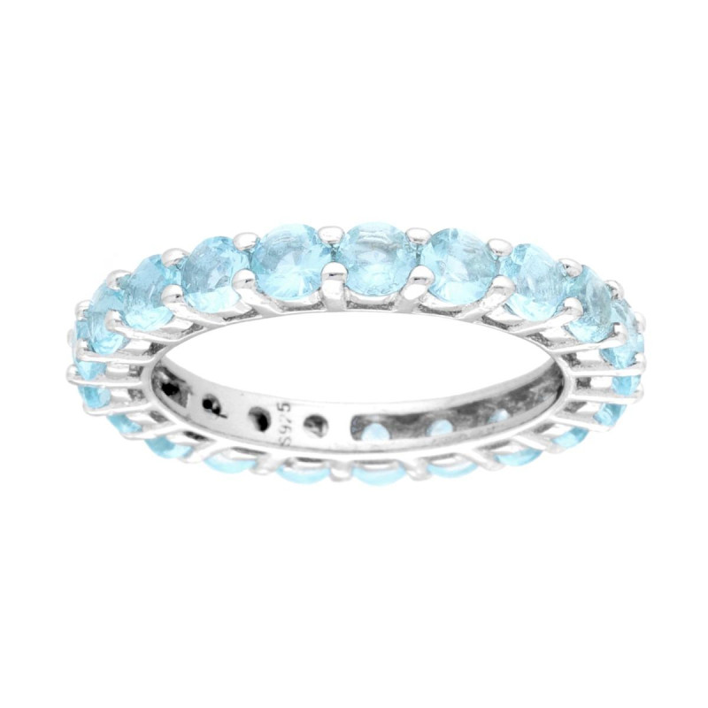 ANELLO ETERNITY VERETTA A GIRO CON CUBIC ZIRCONIA ACQUAMARINA MM 3 IN ARGENTO 925 GALVANICA RODIO