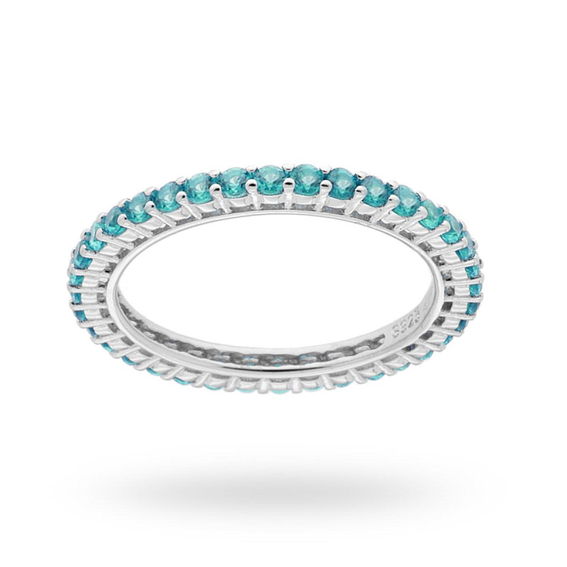 ANELLO ETERNITY VERETTA A GIRO CON ZIRCONI ACQUAMARINA MM 2 IN ARGENTO 925 GALVANICA RODIO
