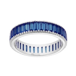 ANELLO ETERNITY CON CON CUBIC ZIRCONIA BLU ZAFFIRO TAGLIO BAGUETTE IN ARGENTO 925 GALVANICA RODIO