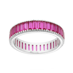 ANELLO ETERNITY CON CON CUBIC ZIRCONIA ROSSO RUBINO TAGLIO BAGUETTE IN ARGENTO 925 GALVANICA RODIO