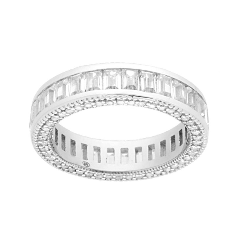 ANELLO ETERNITY VERETTA CON CUBIC ZIRCONIA BIANCHI TAGLIO BAGUETTE IN ARGENTO 925 GALVANICA RODIO