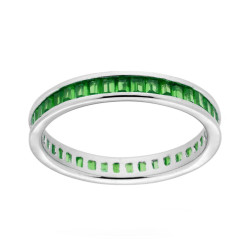ANELLO ETERNITY VERETTA CON ZIRCONI SMERALDO TAGLIO BAGUETTE MM 3.2 IN ARGENTO 925 GALVANICA RODIO