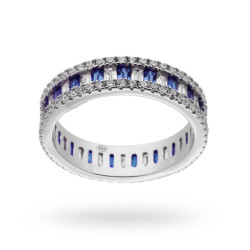 ANELLO ETERNITY BAGUETTE CON ZIRCONI ZAFFIRO IN ARGENTO 925 RODIATO