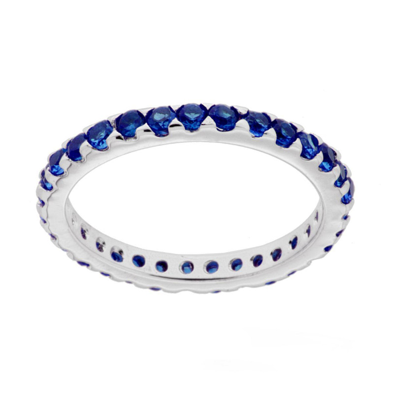 ANELLO ETERNITY VERETTA CON CUBIC ZIRCONIA BLU ZAFFIRO MM 2 IN ARGENTO 925 GALVANICA RODIO