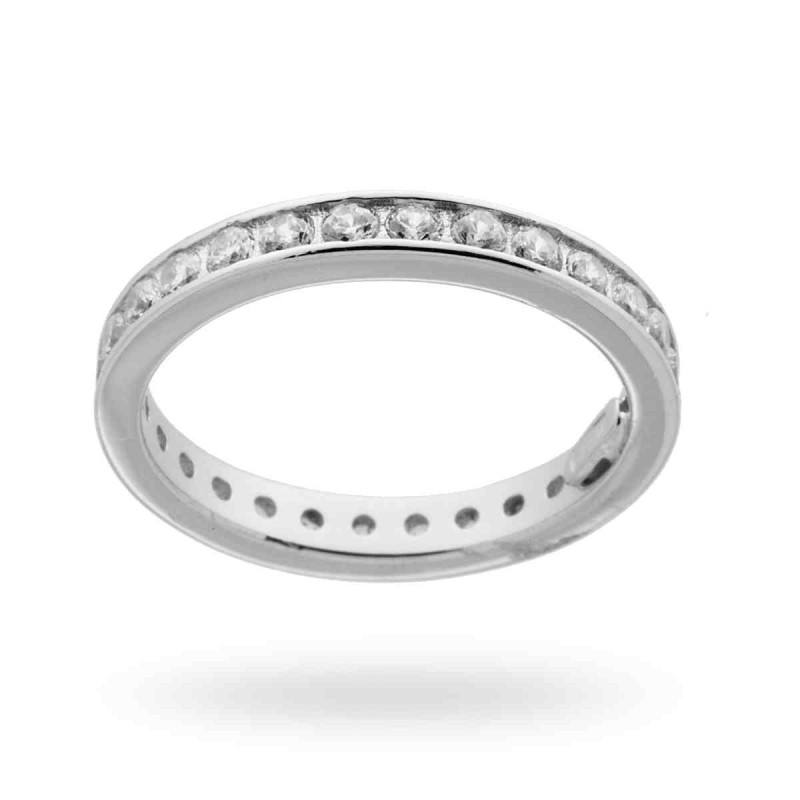 ANELLO ETERNITY VERETTA A BINARIO CON ZIRCONI BIANCHI MM 2.8 IN ARGENTO 925 RODIATO