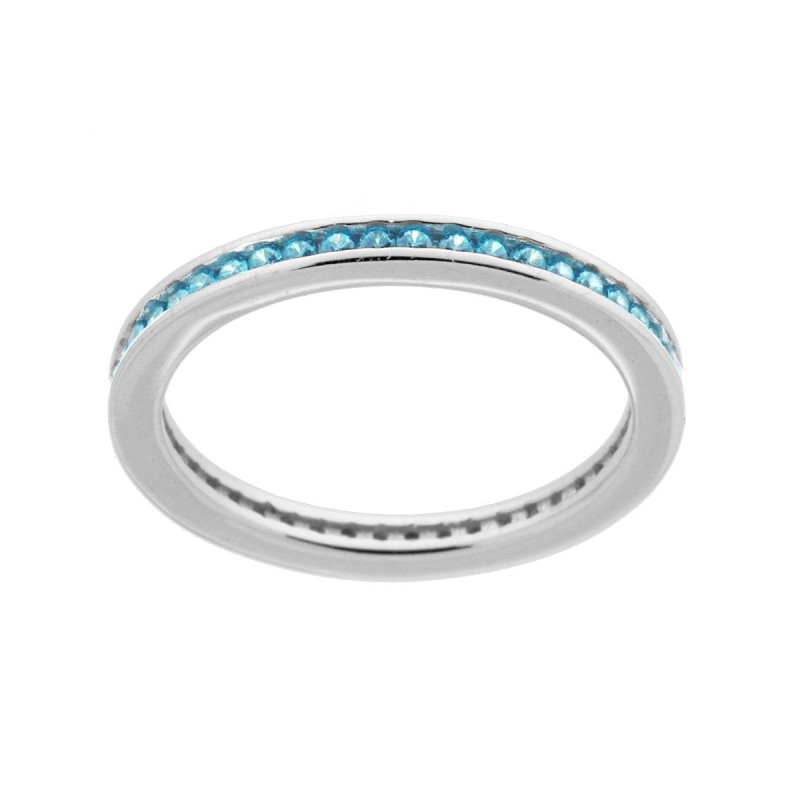 ANELLO ETERNITY VERETTA CON CUBIC ZIRCONIA ACQUAMARINA IN ARGENTO 925 GALVANICA RODIO