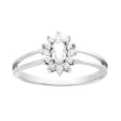 ANELLO SOLITARIO CON ZIRCONE OVALE BIANCO CONTORNATO CON ZIRCONI BIANCHI IN ARGENTO 925 GALVANICA RODIO