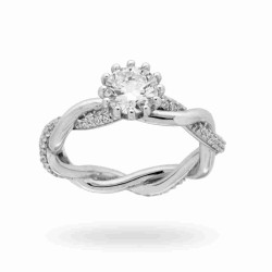 ANELLO SOLITARIO CON GAMBO INTRECCIATO E ZIRCONATO CON ZIRCONE BIANCO MM 8 IN ARGENTO 925 RODIATO
