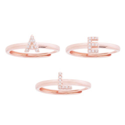 ANELLO LETTERA CON ZIRCONI BIANCHI IN ARGENTO 925 GALVANICA ROSA