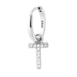 ORECCHINO CERCHIO CON LETTERA E ZIRCONI BIANCHI IN ARGENTO 925 GALVANICA RODIO