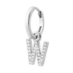 ORECCHINO CERCHIO CON LETTERA E ZIRCONI BIANCHI IN ARGENTO 925 GALVANICA RODIO