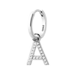 ORECCHINO CERCHIO CON LETTERA E ZIRCONI BIANCHI IN ARGENTO 925 GALVANICA RODIO