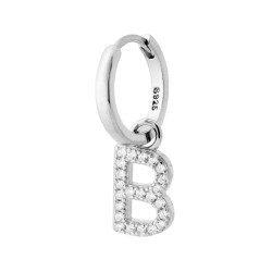 ORECCHINO CERCHIO CON LETTERA E ZIRCONI BIANCHI IN ARGENTO 925 GALVANICA RODIO