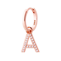 ORECCHINO CERCHIO CON LETTERA E ZIRCONI BIANCHI IN ARGENTO 925 GALVANICA ROSA