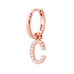 ORECCHINO CERCHIO CON LETTERA E ZIRCONI BIANCHI IN ARGENTO 925 GALVANICA ROSA