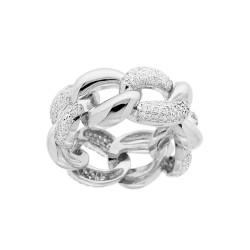 ANELLO CATENA GRUMETTA CON ZIRCONI BIANCHI IN ARGENTO 925 GALVANICA RODIO
