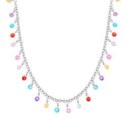 COLLANA CATENA ROLO CON CRYSTAL MULTICOLOR PENDENTI IN ARGENTO 925 GALVANICA RODIO