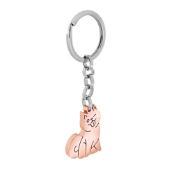 PORTACHIAVI UOMO DONNA AD ANELLO CON SOGGETO GATTO COLORE ROSA IN ACCIAIO