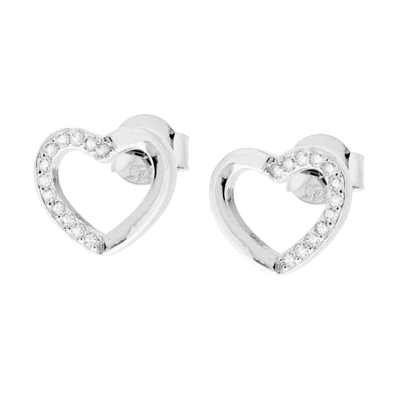 ORECCHINI CUORE CON ZIRCONI BIANCHI IN ARGENTO 925 GALVANICA RODIO