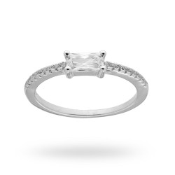 ANELLO SOLITARIO A GRIFFE CON ZIRCONE RETTANGOLARE BIANCO IN ARGENTO 925 RODIATO