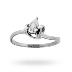 ANELLO SOLITARIO A GOCCIA CON ZIRCONE BIANCO MM 6 IN ARGENTO 925 RODIATO