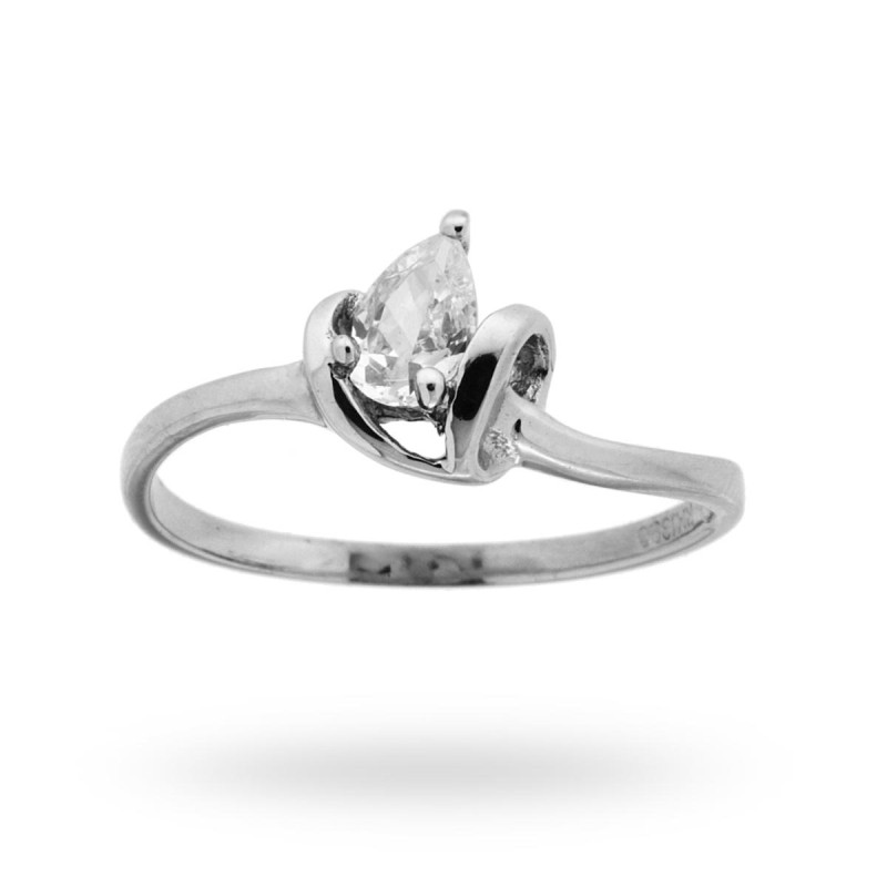 ANELLO SOLITARIO A GOCCIA CON ZIRCONE BIANCO MM 6 IN ARGENTO 925 RODIATO