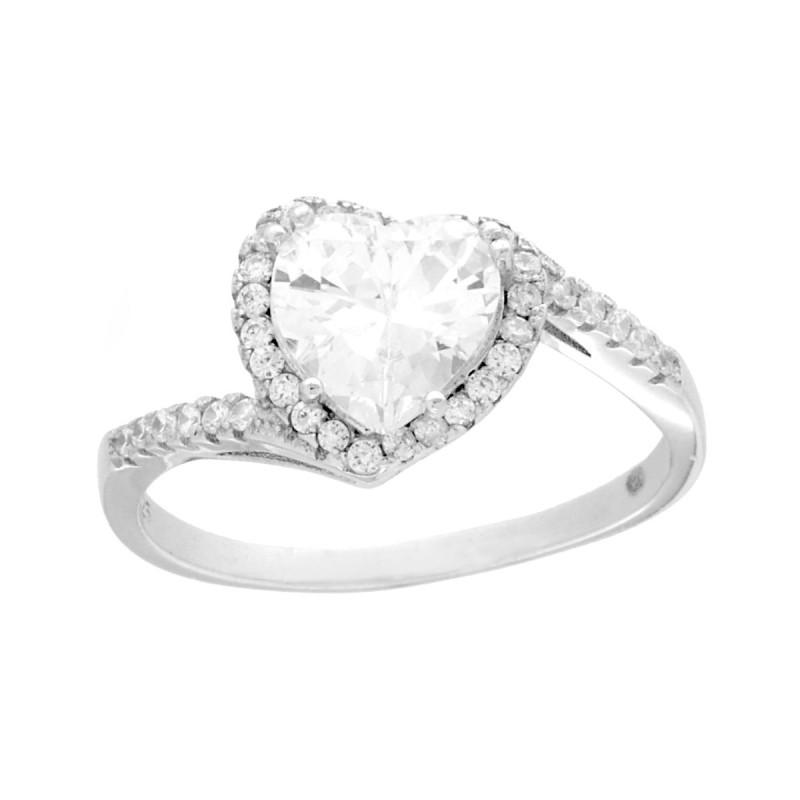 ANELLO CUORE CUBIC ZIRCONIA BIANCO CON ZIRCONI BIANCO IN ARGENTO 925 GALVANICA RODIO