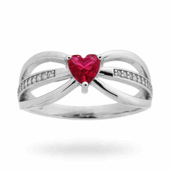 ANELLO CUORE ROSSO RUBINO CON ZIRCONI BIANCO IN ARGENTO 925 RODIATO