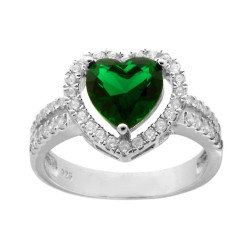 ANELLO CUORE VERDE SMERALDO CON ZIRCONI IN ARGENTO 925 GALVANICA RODIO
