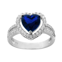ANELLO CUORE BLU ZAFFIRO CON ZIRCONI IN ARGENTO 925 GALVANICA RODIO