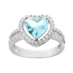 ANELLO CUORE ACQUAMARINA CON ZIRCONI IN ARGENTO 925 GALVANICA RODIO