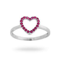 ANELLO CON CUORE E ZIRCONI ROSSO RUBINO IN ARGENTO 925 RODIATO