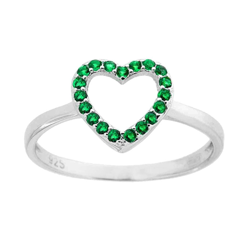 ANELLO CUORE CON CUBIC ZIRCONIA VERDE SMERALDO IN ARGENTO 925 GALVANICA RODIO