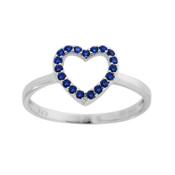 ANELLO CON CUORE E ZIRCONI BLU ZAFFIRO IN ARGENTO 925 GALVANICA RODIO