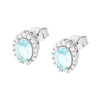 ORECCHINI FORMA OVALE CON ZIRCONE ACQUAMARINA CONTORNATO CON ZIRCONI BIANCHI IN ARGENTO 925 GALVANICA RODIO