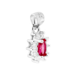 CIONDOLO CON ZIRCONE OVALE ROSSO RUBINO CONTORNATO DA ZIRCONI BIANCHI IN ARGENTO 925 GALVANICA RODIO