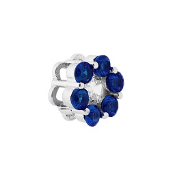 CIONDOLO FIORE CON PETALI ZIRCONI BLU ZAFFIRO E CENTRALE ZIRCONE BIANCO IN ARGENTO 925 GALVANICA RODIO