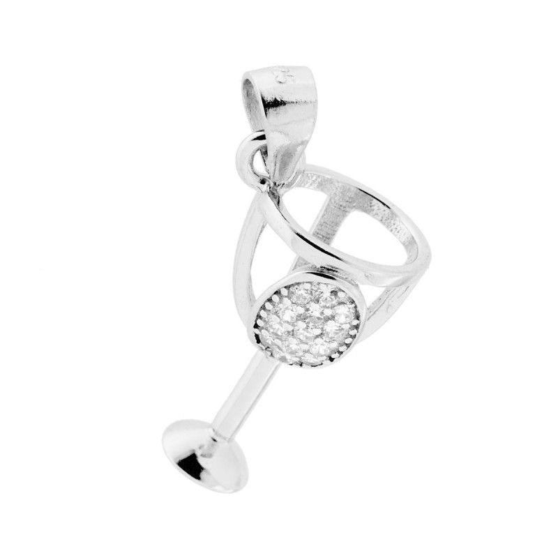 CIONDOLO CALICE 3D CON ZIRCONI BIANCHI IN ARGENTO 925 GALVANICA RODIO