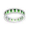 ANELLO ETERNITY CON CUBIC ZIRCONIA TAGLIO BAGUETTE ALTERNATI BIANCHI E VERDE SMERALDO IN ARGENTO 925 GALVANICA RODIO