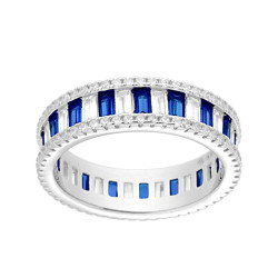 ANELLO ETERNITY CON CUBIC ZIRCONIA TAGLIO BAGUETTE ALTERNATI BIANCHI E BLU ZAFFIRO IN ARGENTO 925 GALVANICA RODIO