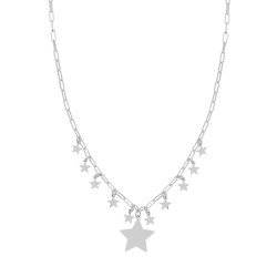 COLLANA CATENA FORZATINA ALLUNGATA RETTANGOLARE CON STELLE PENDENTI IN ARGENTO 925 GALVANICA RODIO