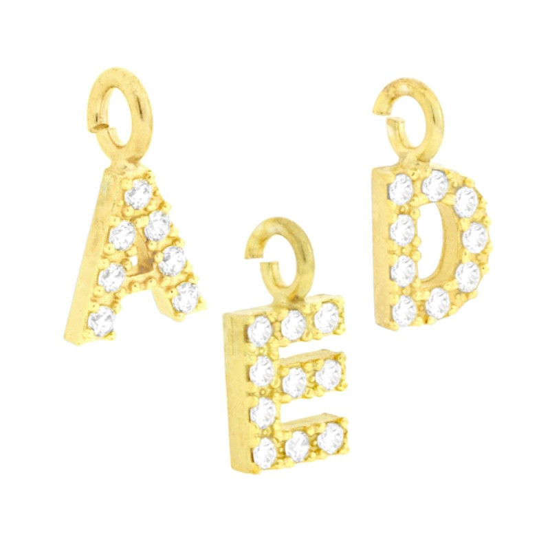 CIONDOLO LETTERA INIZIALE NOME 11 MM CON ZIRCONI BIANCHI IN ARGENTO 925 GALVANICA ORO